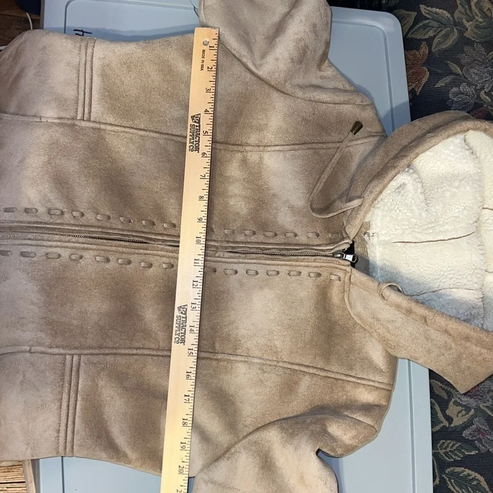 Vintage P.A. Originals Cozy Tan Hooded Serpa Lined Faux Suede Jacket Large